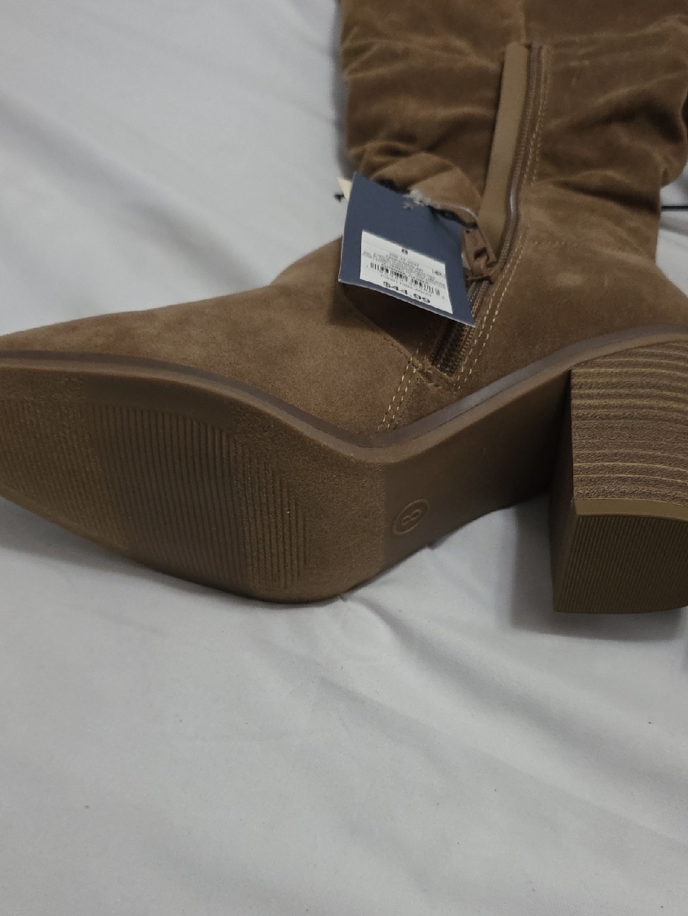 Women's Tan Suede Slouch Knee Boots - Classic Winter Style - Picture 6 of 7
